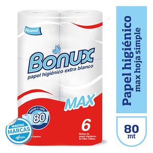 Papel higienico Bonu ma hoja simple 6 u 80mt