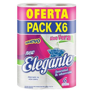 Papel higienico Elegante aloe vera hoja simple 30mt 6 u
