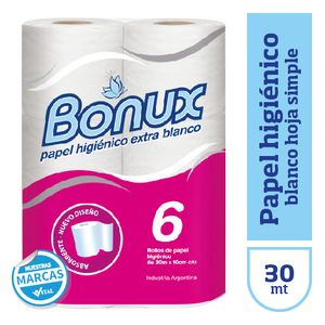 Papel higienico Bonu blanco hoja simple 30 mt 6 u