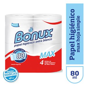 Papel higienico Bonu ma hoja simple 4 u 80mt