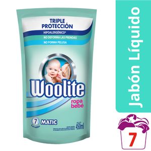 Jabon Woolite Matic deterente bebe doy pack 450 cc