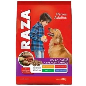 Alimento perro Raza adu lto pollo carne cereales y arroz 8 kg