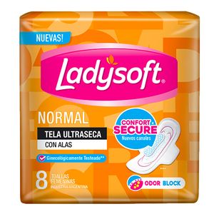 Toallas femeninas Ladysoft normal con tela u ltra seca con alas 8 u
