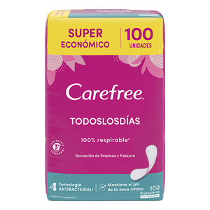 Protectores diarios Carefree todos los dias sin perfume 100 u