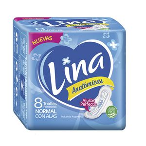 Toallas femeninas Lina normal bloc kgel con alas 8 u