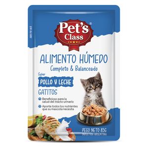 Alimento gato PET CLASS pollo y leche pouch 85 gr