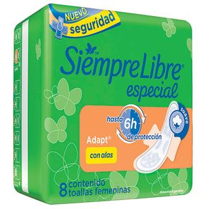 Toallas femeninas Siempre Libre Especial adapt con alas 8 u