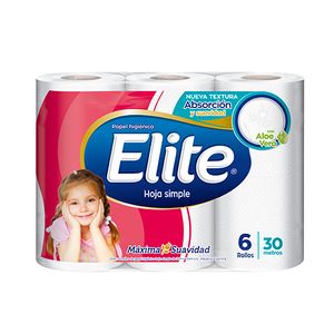 Papel higienico Elite extra hoja simple 30 mt 6 u