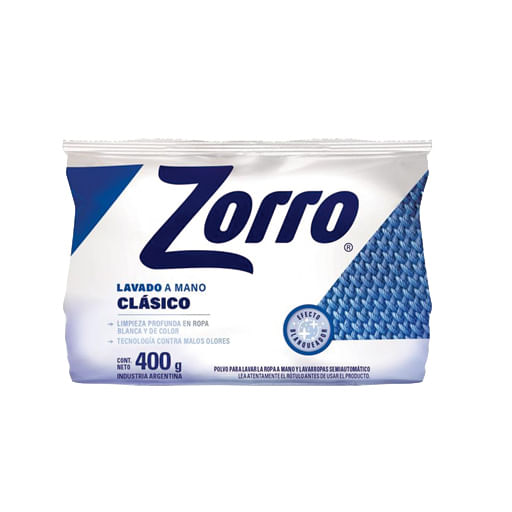 Detergente Zorro Clásico Paq. x 400 gr