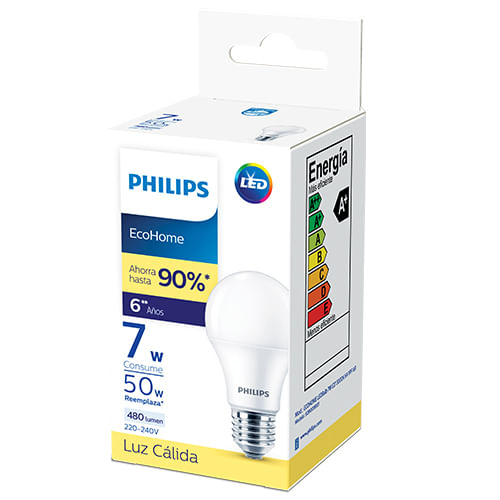 Lampara led Philips Ecohome 7w luz calida