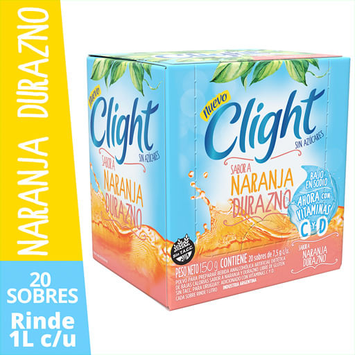 Jugo en polvo Clight naranja/durazno 7.5/8.5 gr