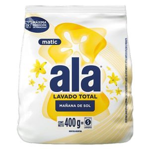 Jabon en polvo Ala Matic mañana de sol con perlas suavizantes 400 gr