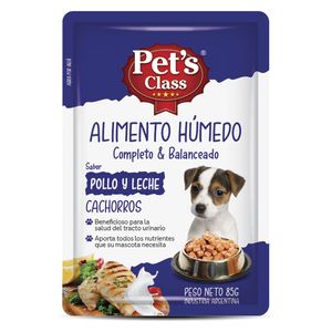 Alimento cachorro PET CLASS pollo y leche pouch 85 gr