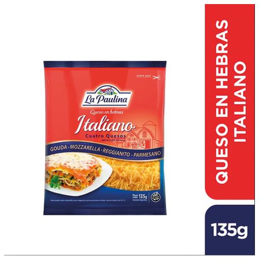 Queso en hebras La Paulina Italiano 4 quesos 125 gr