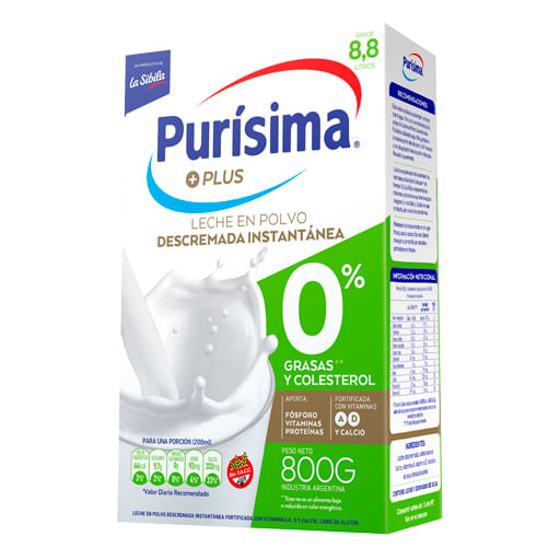 Leche polvo PURISIMA descrem. plus800 gr