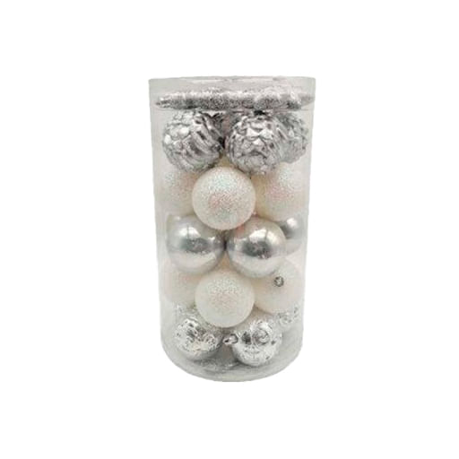 Adorno de Navidad cilindro blancas/plateadas 35 piezas