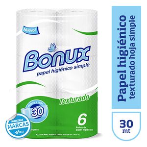 Papel higienico Bonux teturado hoja simple 6 u 30 mt