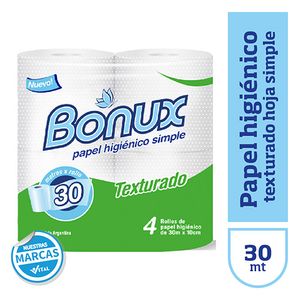 Papel higienico Bonux texturado hoja simple 4 u 30m