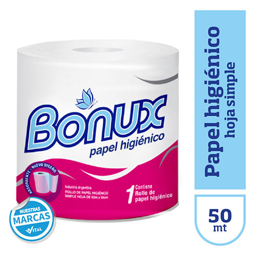Papel higienico Bonu hoja simple 1 u 50mt