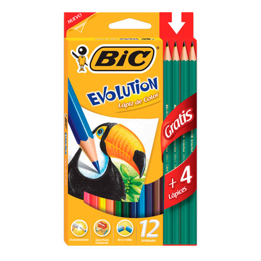 Lapices Bic Evolution color 12 u + 4 u  grafito