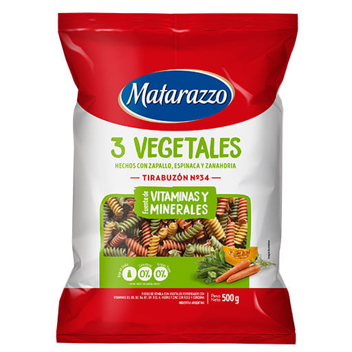 Fideos MATARAZZO tirabuzon 3 veget x500g