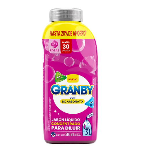 Jabon liquido GRANBY rosas para diluir botella 500 ml
